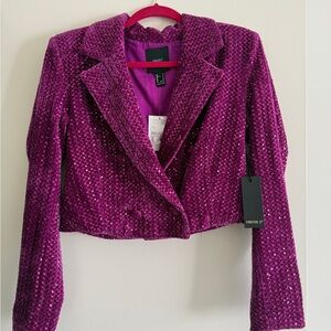 Sequin Cropped Fuchsia Blazer - Statement Party Piece
